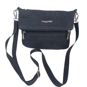 Baggallini Black Nylon Fold Over Crossbody Bag Adjustable Strap Travel Purse